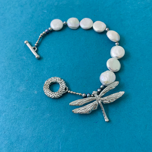 Dragonfly Coin Style Pearl Bracelet
