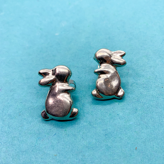 Pewter Fish Bone Charms on Hypoallergenic Ball Post Stud Earrings