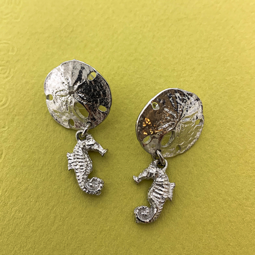 Sand Dollar and Seahorse Earrings Post
