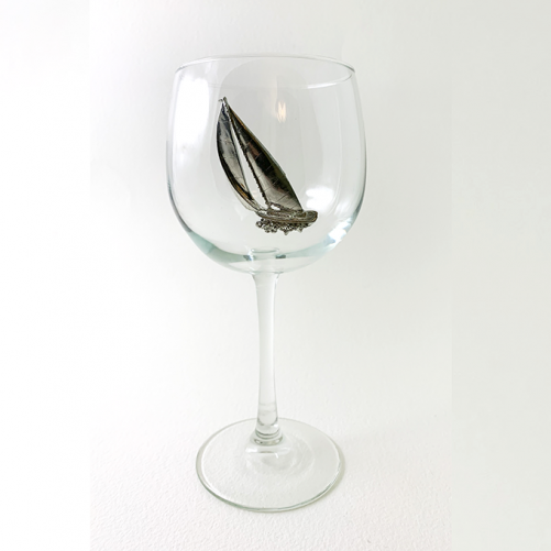Racer Sailboat Red Wine Glass