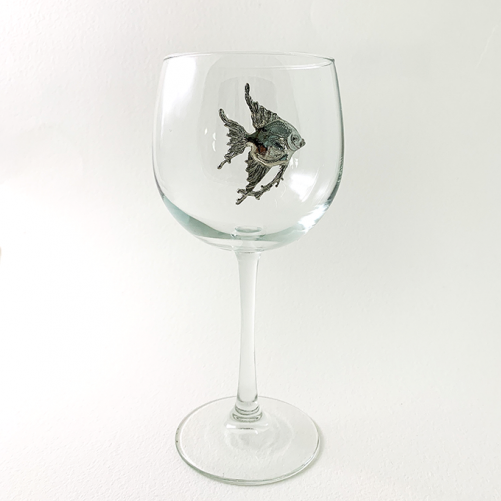 Red Wine Glass Tropical Fish