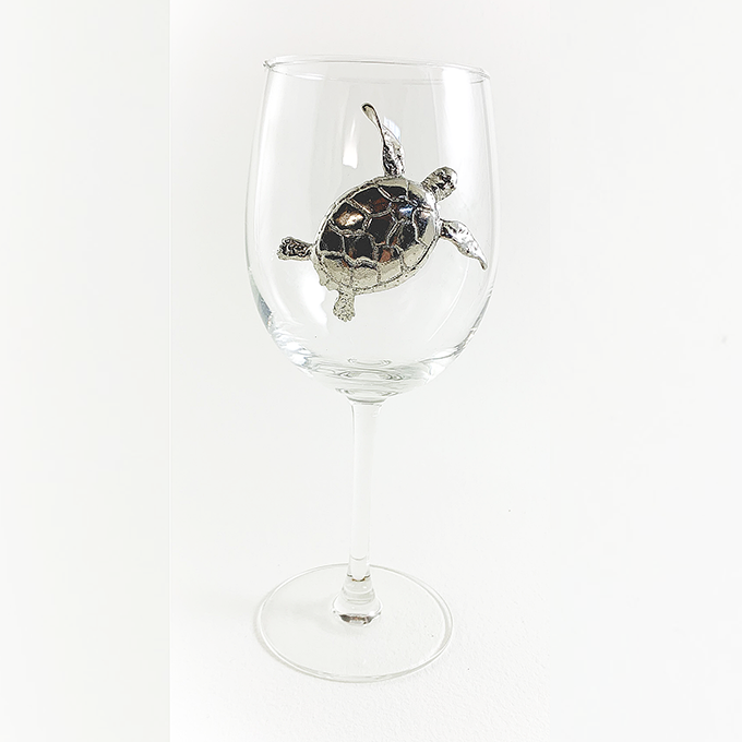 White wine Glass Sea Turtle