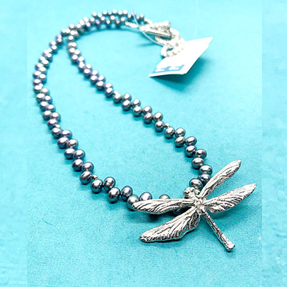 Full size dragonfly pearl necklace