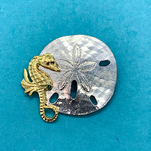 2tone sand dollar with seahorse pin
